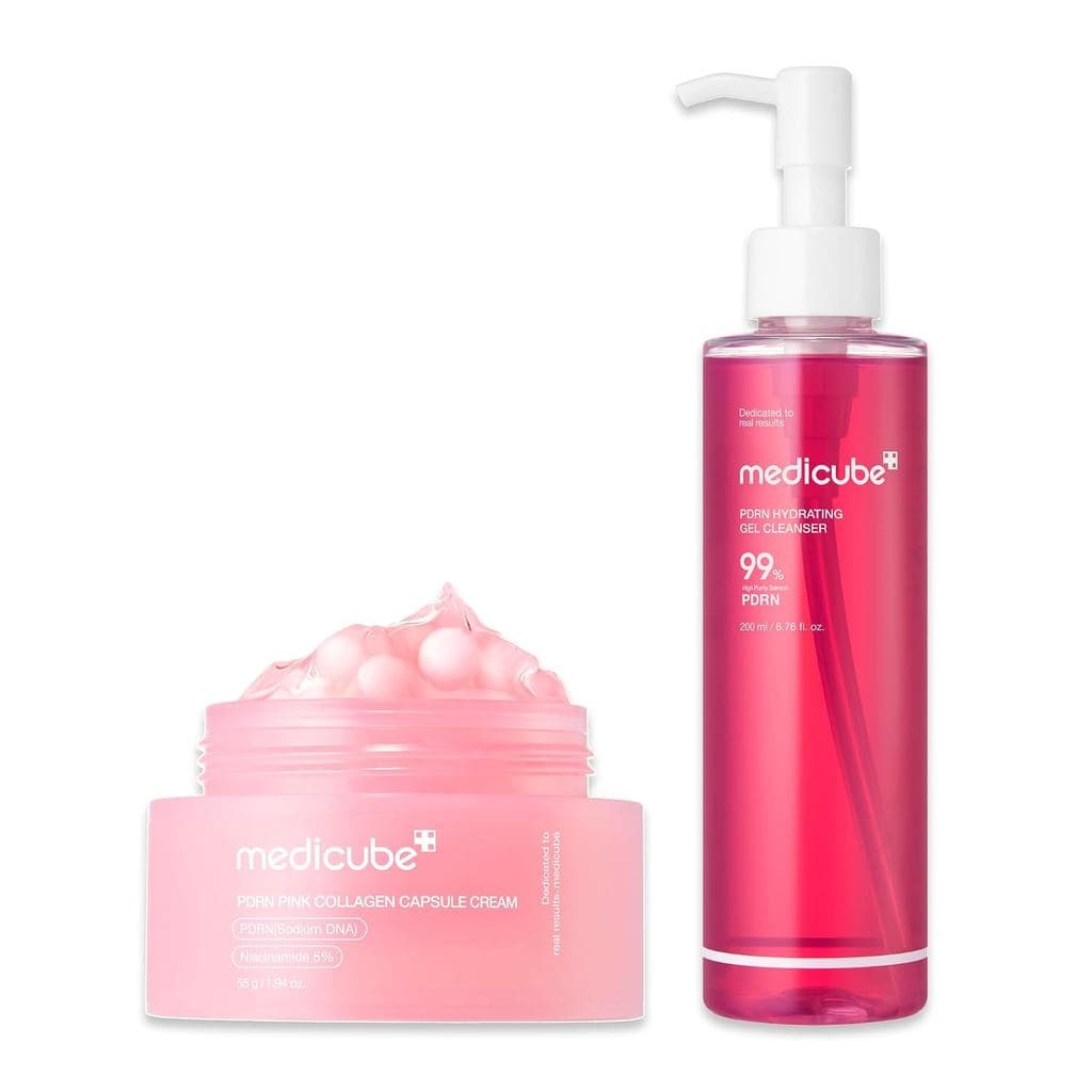 medicubePDRNCleanse&HydrateDuo: Cápsula de Colágeno Rosa com DNA de Salmão e Gelatina PDRN para Limpeza | Gel Leve para