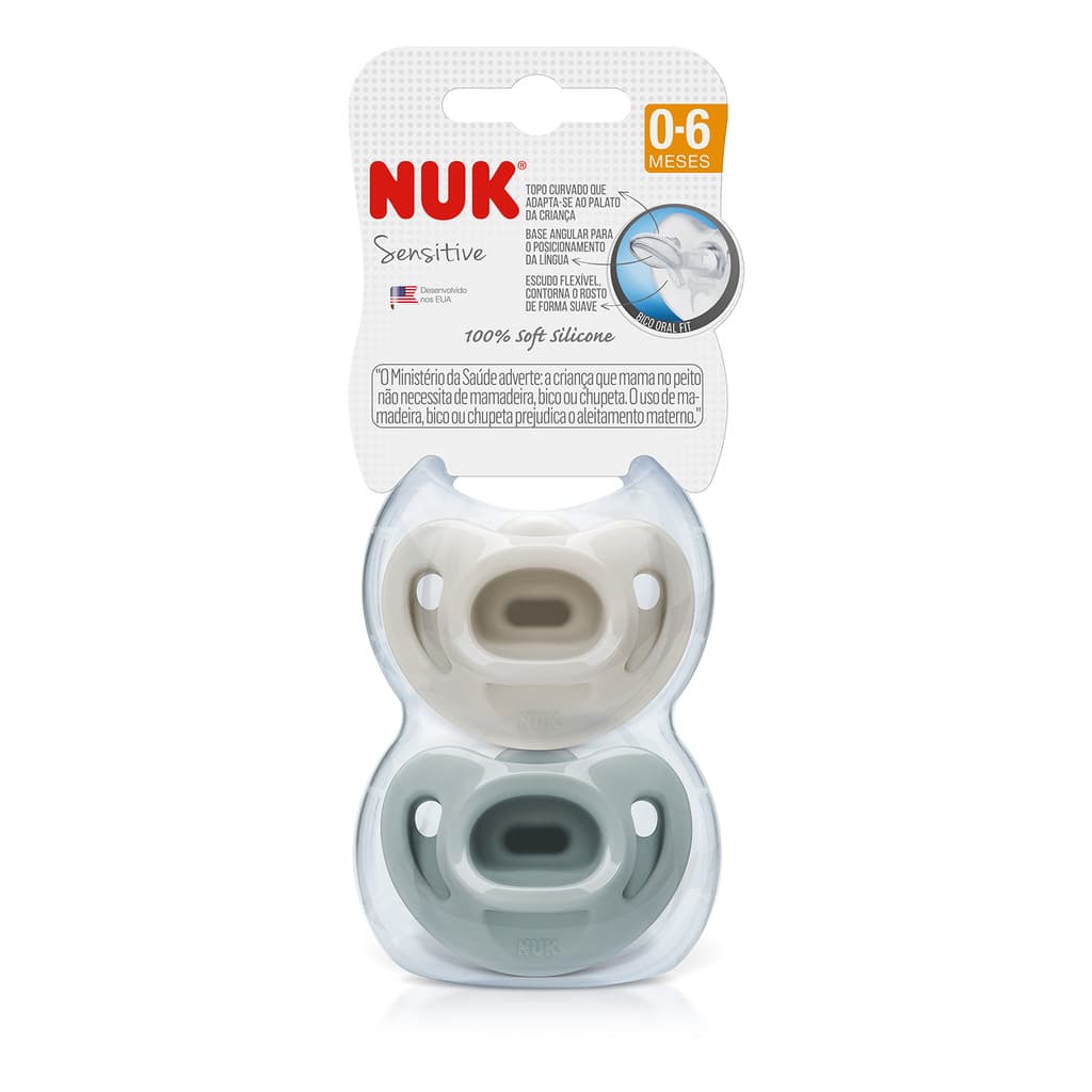 Kit 2 Chupetas Sensitive Soft 100% Silicone Com Estojo 0-6 Meses Boy - Nuk