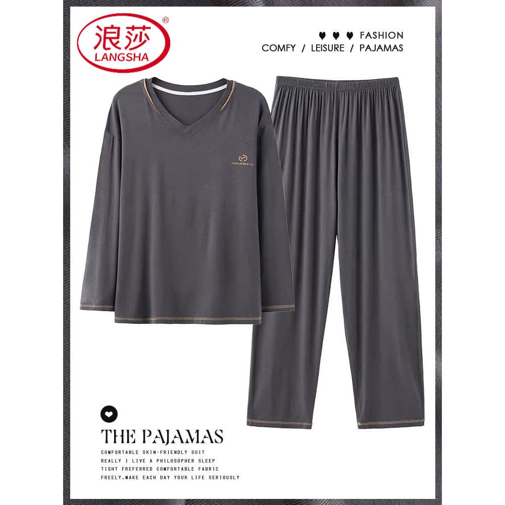 Langsha pijamas masculinos primavera outono manga comprida Modal Casual sensação legal pode usar fora Homewear masculino