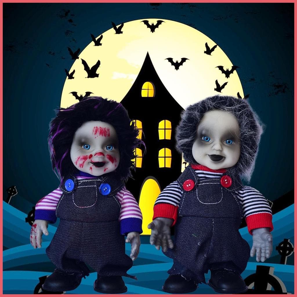Bonecas De Terror Elétricas Iluminam Olhos Som Toque Ativado Boneca Brinquedos De Halloween Para Casa Assombrada Festa D