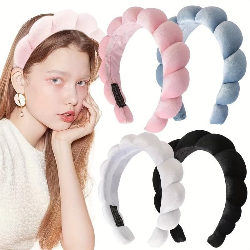 Tiaras de Cabelo Skincare Atoalhada Fofinha Puffy Nuvem Maquiagem