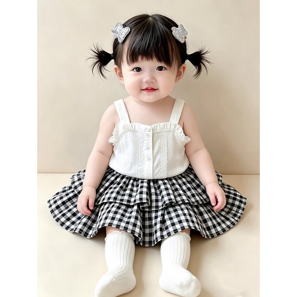 Roupas de bebê Suspender terno roupas de verão bonito menina renda xadrez verão saia do bebê fino terno de duas peças