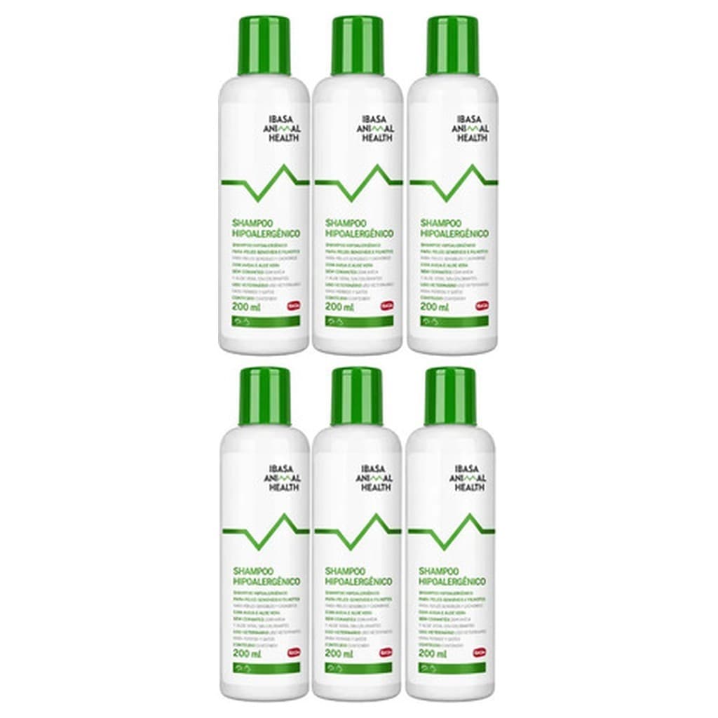 Kit 6 Shampoo Hipoalergênico Ibasa Animal Health 200ml Aveia Cão Gato Pele Sensível