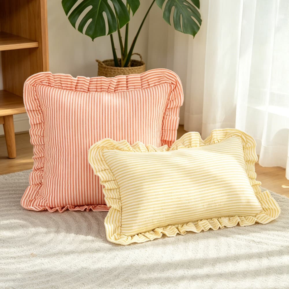 Nordic algodão fio-tingido listrado babados saia travesseiro casa tecido americano sofá decoração almofada 8.27