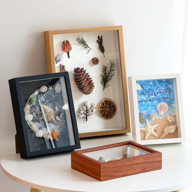 Tridimensional flores secas imitação de madeira moldura de foto mesa oca amostra concha argila artesanal diy presente mo