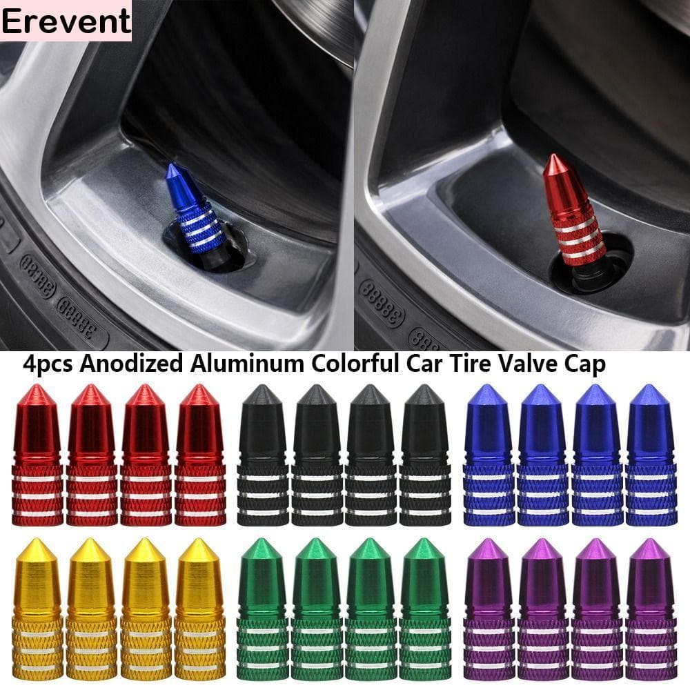 4pcs Tampa Colorida Da Válvula Do Pneu De Carro , Tampas De Anodizadas Antiferrugem À Prova De Vazamento , Alumín