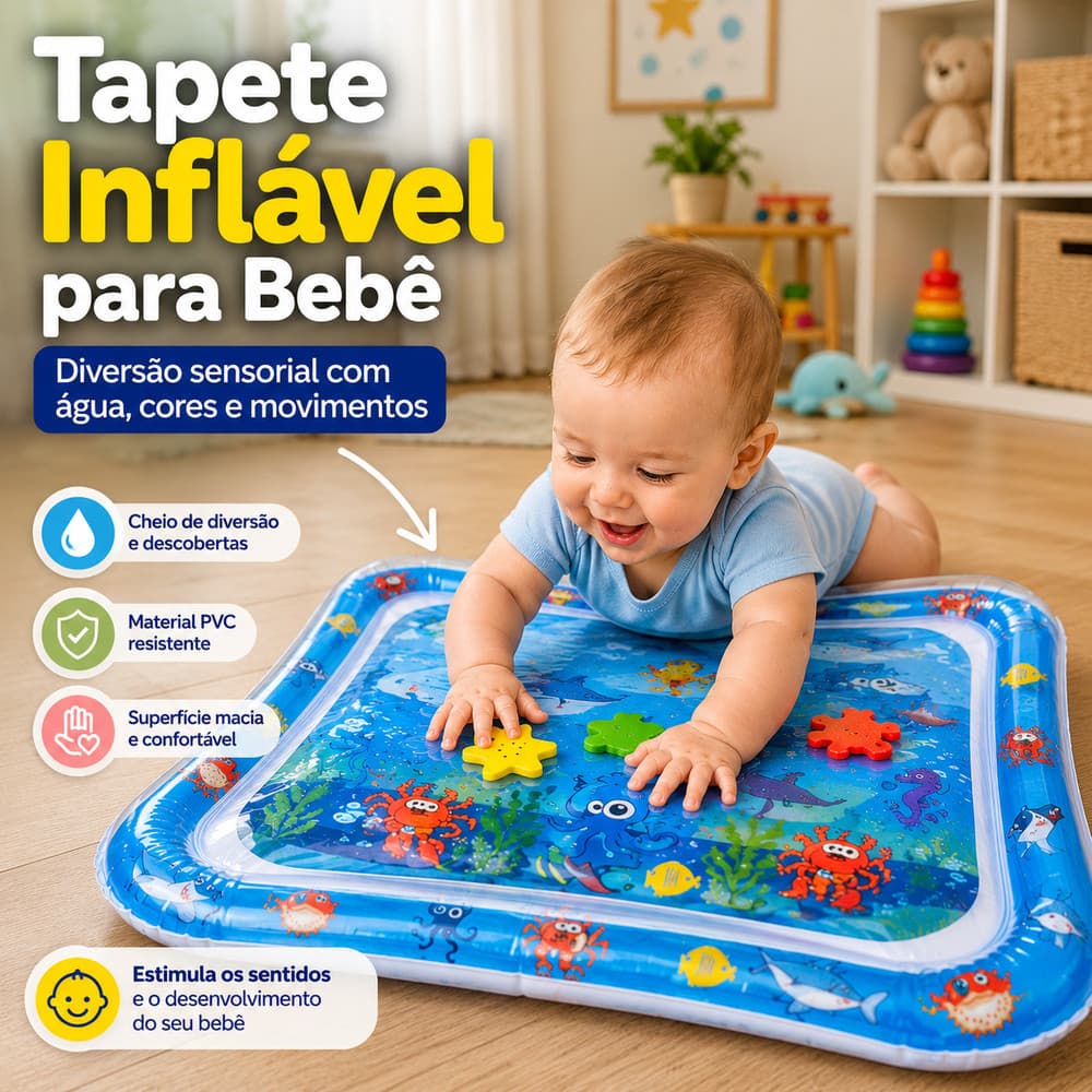 Tapete Infantil de Água Inflável para Bebê Sensorial Coordenação Motora Brinquedo Educativo