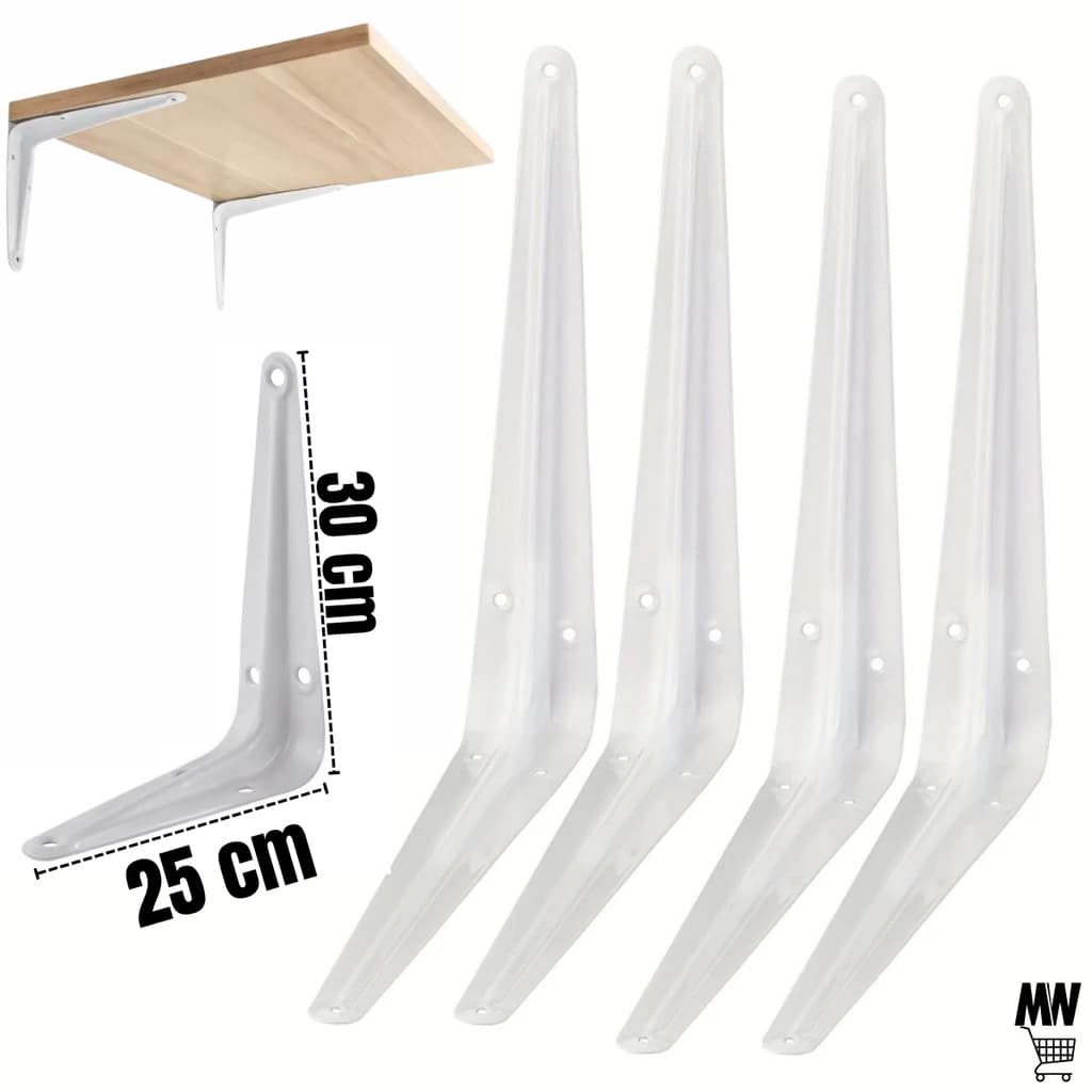 Kit 2 a 20 Suportes Mão Francesa Branca 25 X 30 cm Para Prateleira Tábua Cantoneira Reforçada
