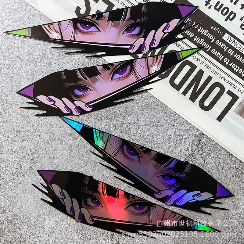 Adesivo de Moto JDM com Olhos de Anime, Adesivo Impermeável com Olhos Espreitando para Capacete Elétrico e Scooter FRTM
