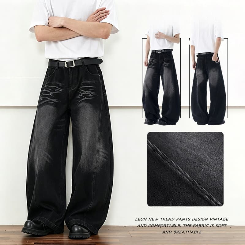 Calças masculinas estilo Retro americano preto solto jeans calças soltas calças jeans masculinas lavadas calças de perna
