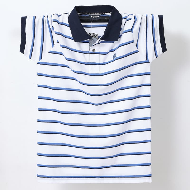 Camiseta masculina listrada transfronteiriça com gola polo, manga curta, lapela, plus Size, negócios, meio-
