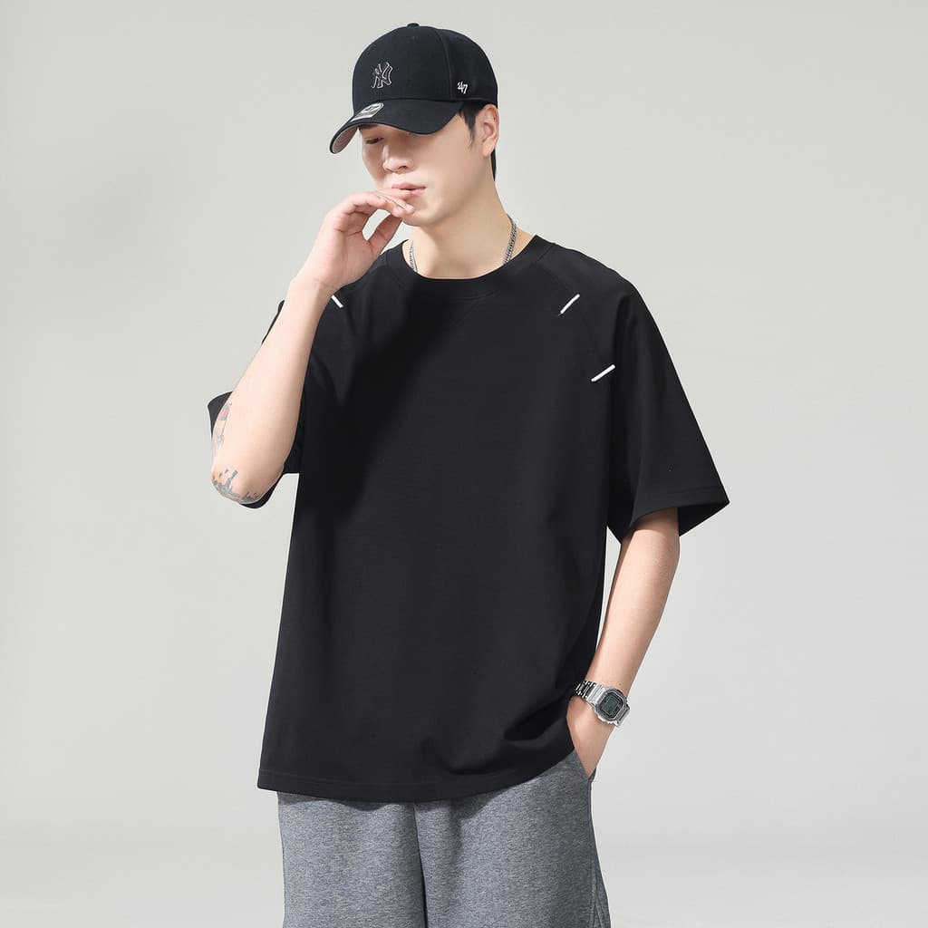 Camiseta de manga curta masculina 2026 verão fino solto Casual camiseta pesada Street Wear topo masculino