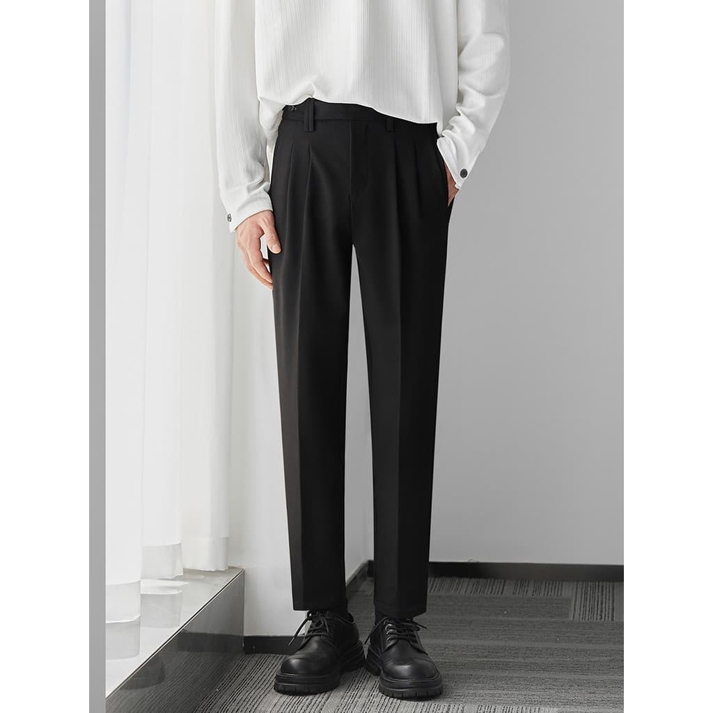 2023 primavera outono novo estilo em linha reta magro-ajuste calças casuais masculinas Drape pequeno terno calças High-E