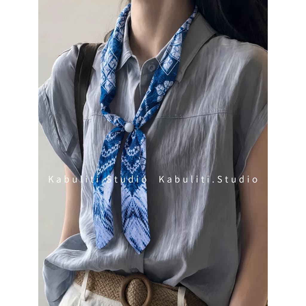 Lenço de seda estreito com tira pequena, masculino e feminino, proteção para pescoço, pescoço, tie-Dye, Yunnan, camisa c