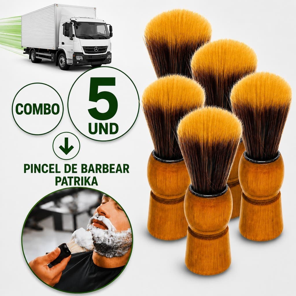 Combo Pincel de Barbear Profissional Cerdas Macias Cabo Madeira Barbeiro Barbearia Cabeleireiro