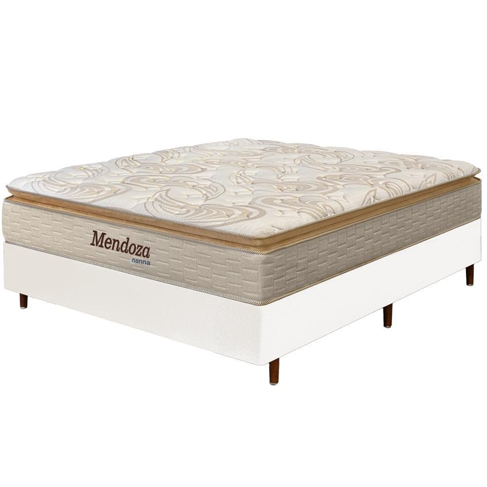 Cama Box Branca + Colchão Casal Mendoza Molas Ensacadas Pillow Top 138x188x71cm - Extra Macio