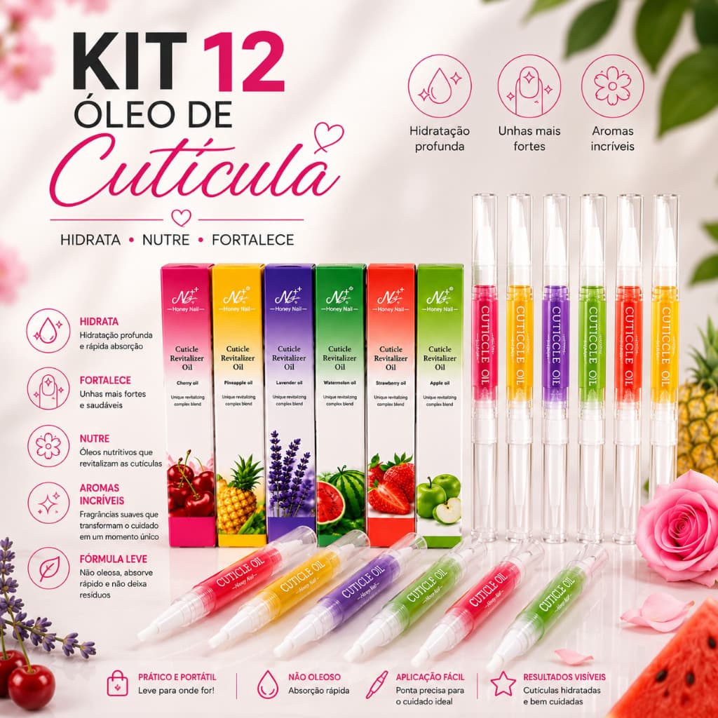 Kit 12 Canetas Óleo Para Cutículas Hidratante Nutritivo Fortalecedor de Unhas