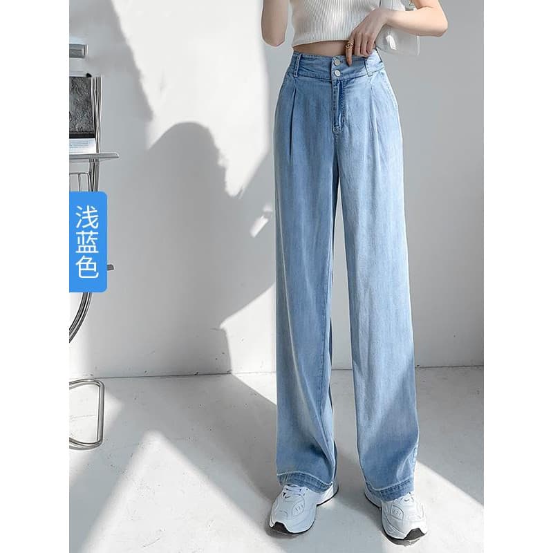 Zhengzhou calças femininas Tencel Jeans feminino verão versão estreita reta solta Drape calças de perna larga cintura al