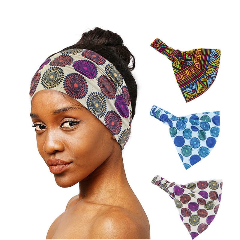 Faixa de cabelo estilo africano impresso elástico bandana esportes suor-absorvente de aba larga Yoga bandana rosto lavag