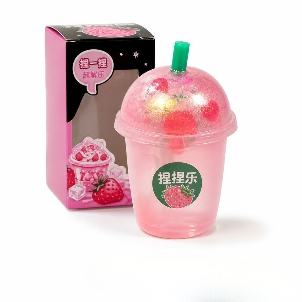 Maltose Milk Tea Cup Squishy Squeeze Toy, Slow Rebound Transparent Glitter Descompressão Fidget Internet Popular