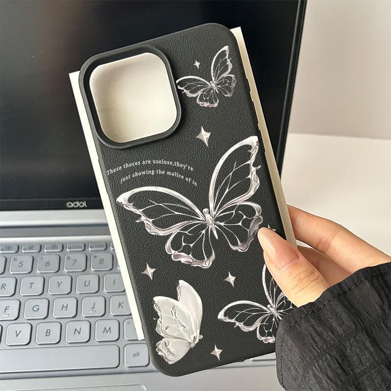Capa para iPhone 11 12 13 14 15 16 17 Pro Max XS Max Capa para celular Com borboletas metálicas com brilho
