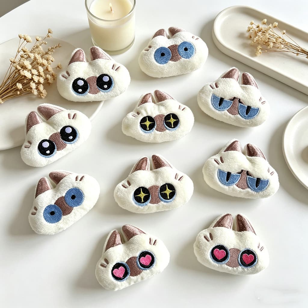 Broche de gato de desenho animado fofo, um acessório criativo com um pingente de boneca na cor de pasta de feijão.