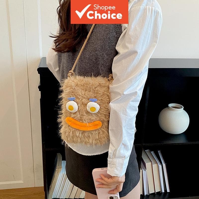 Bolsa de telefone de pelúcia de monstro fofo para mulheres, bolsa tiracolo de desenho animado engraçada, mini bolsa de
