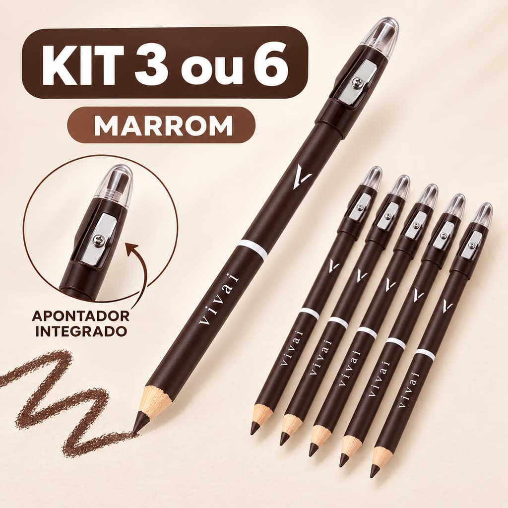 Kit 3 ou 6 Lápis Vivai Marrom para Sobrancelhas e Olhos com Apontador HB2040.1.4