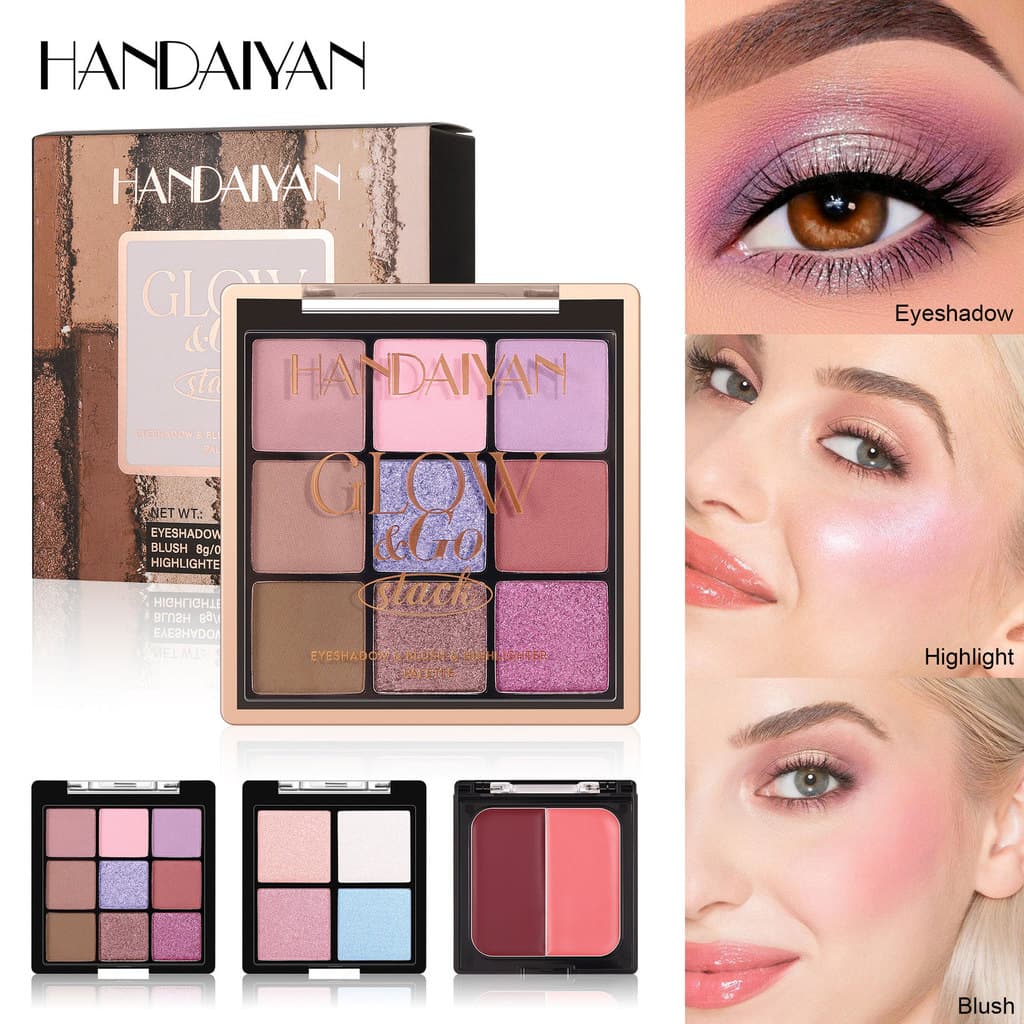 Sombra de olho blush iluminador três-em-um HANDAIYAN paleta de sombras de três camadas paleta abrangente iluminador blus