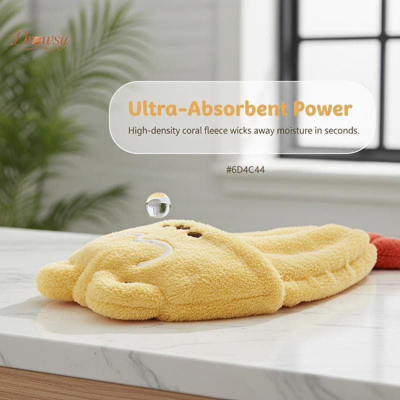 Drowsy Touca De Banho Feminina Absorvente Qui Seca , Bonito , Camarão Frito , Bordado , Macio , Reutilizável , Cabelo Pa
