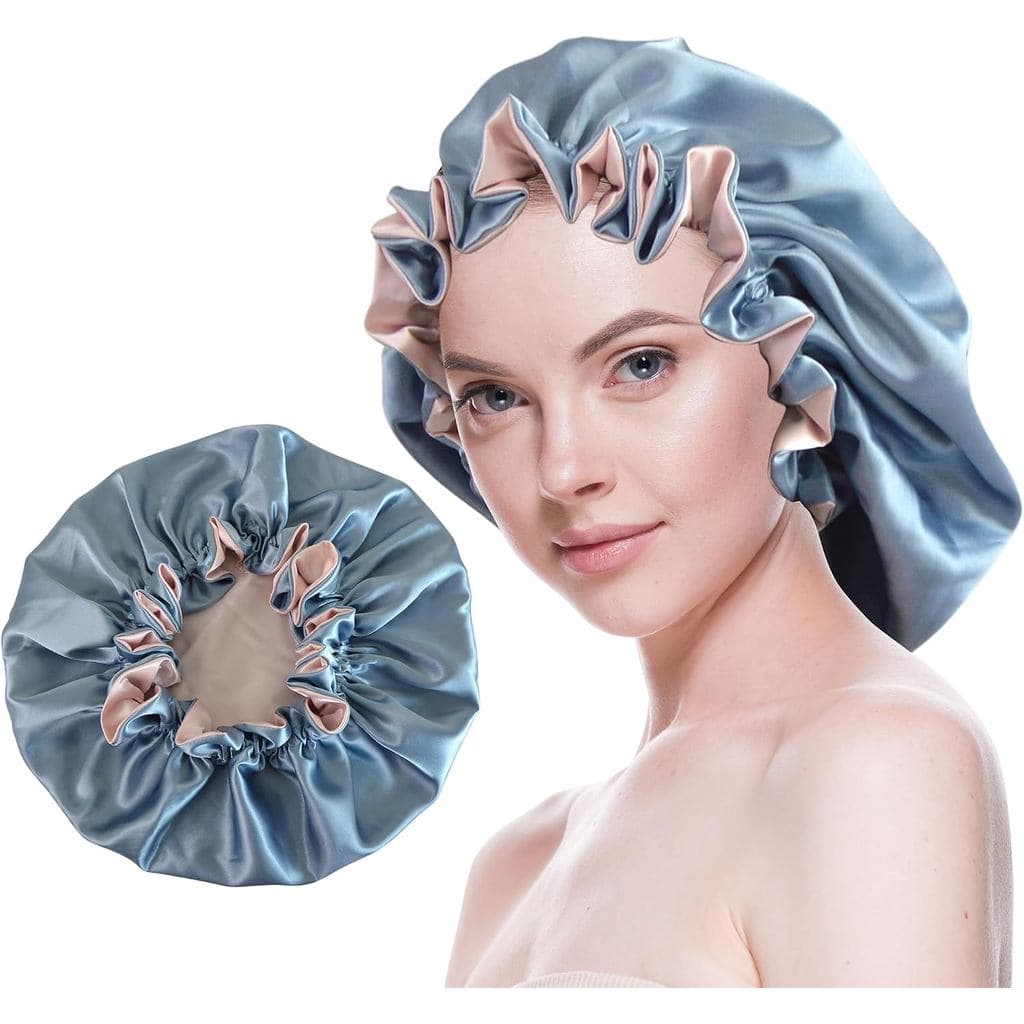 Touca de seda, toucas de cetim, touca de cabelo de camada dupla e reversível, touca para mulheres, cabelo longo, encarac