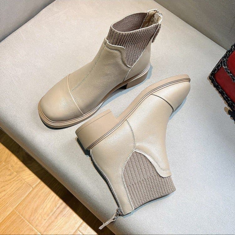 Botas Femininas de Bico Quadrado com Zíper Traseiro, Botas Curtas de Sola Grossa, Salto Chunky Casual, Botas da Moda, Ta