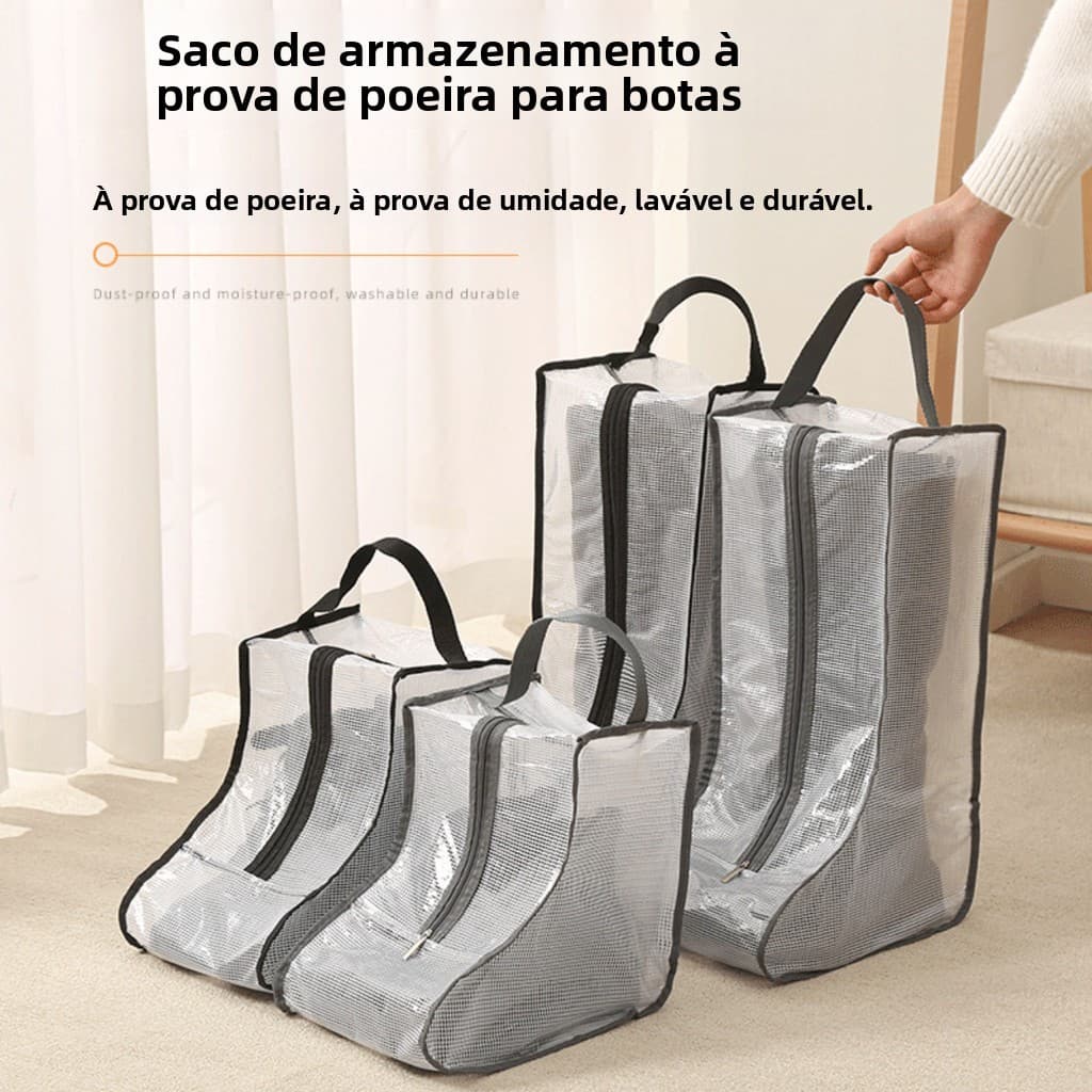 Saco Organizador para Botas Altas com Alça, Material PVC Tela, Antipoeiro e À Prova de Umidade