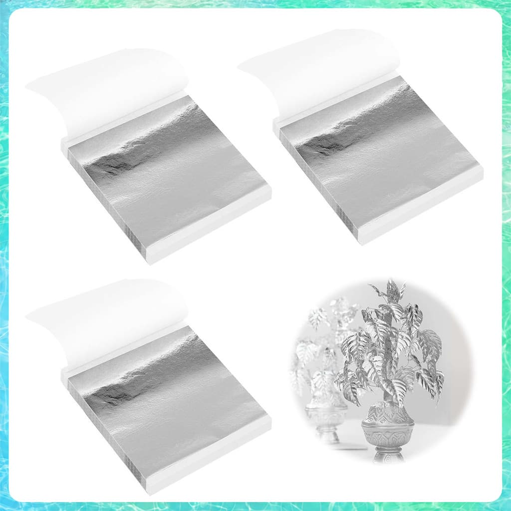 300x Folhas de Prata 8,5x8 cm – p/ artesanato e decoração de casa, unhas e douramento, imitação de prata
