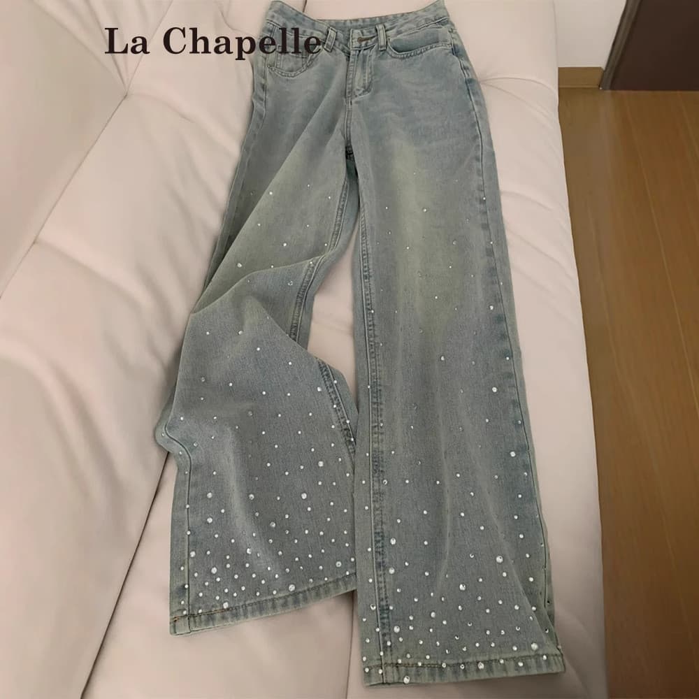 Cor clara quente diamante perna larga Jeans feminino primavera 2025 na moda All-Match novo estilo Design cintura alta ma