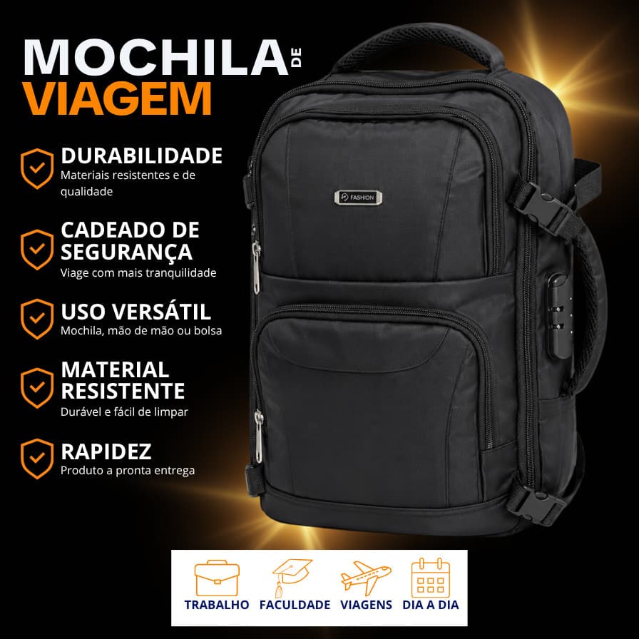 Mochila Versátil Dia a Dia - Mala de Mão Espaçosa para Viagem