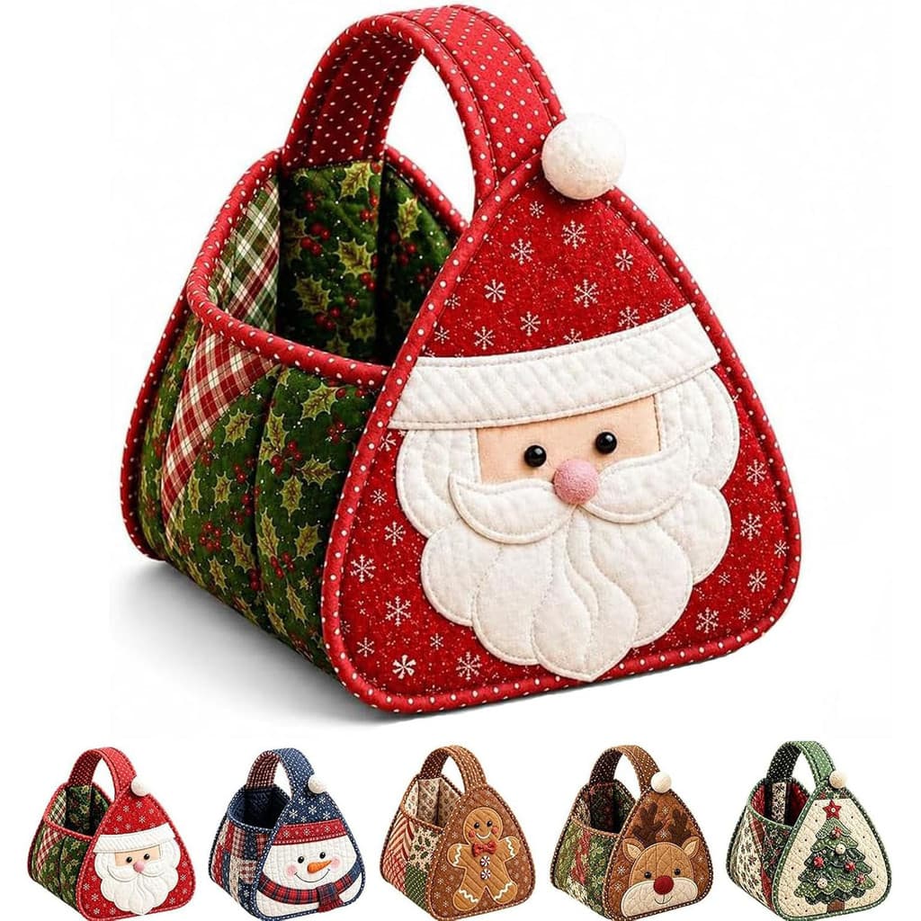 Cesta De Mão Acolchoada DIY Com Personagens De Natal Em Tecido , Perfeita Para Decoração E Armazenamento De Casa