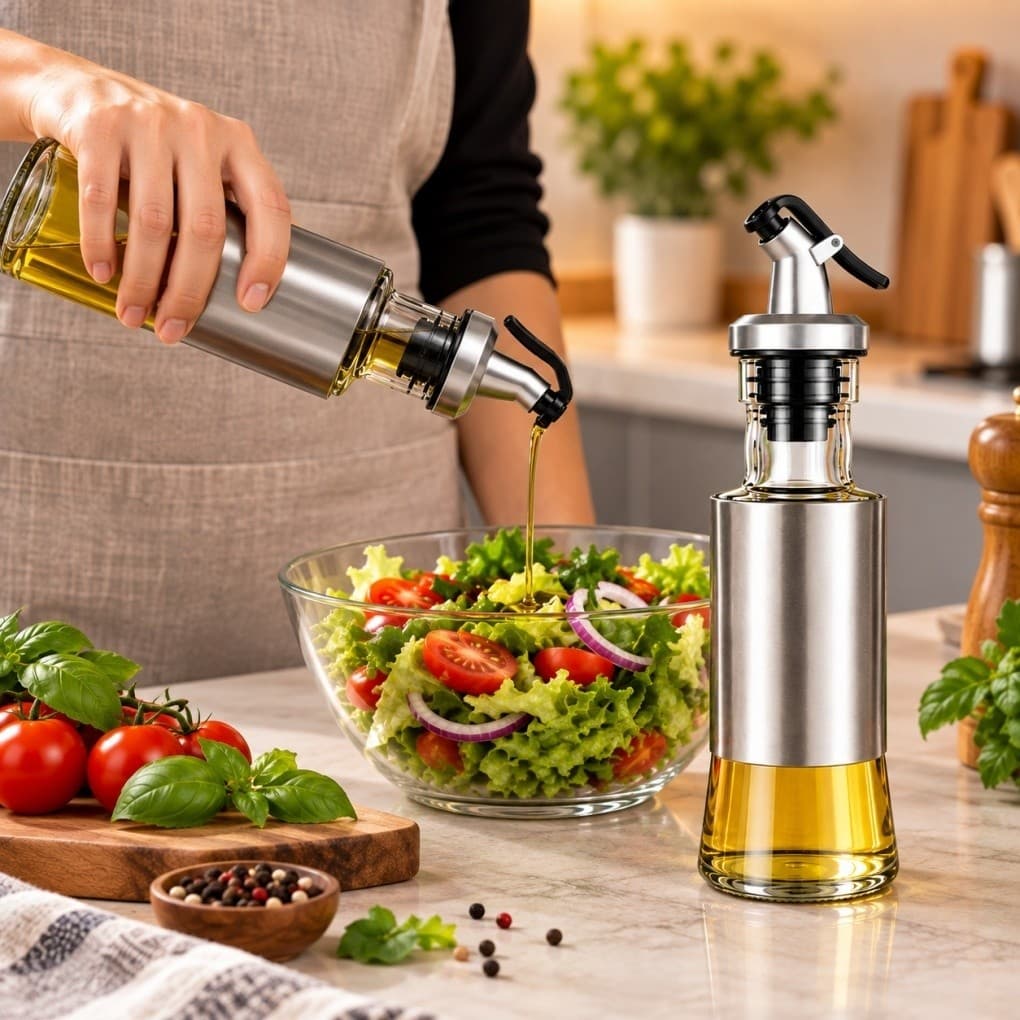 Kit 2 Dispenser de Óleo e Azeite 300ml | Galheteiro Porta Azeite em Vidro e Inox | Bico Dosador para Cozinha