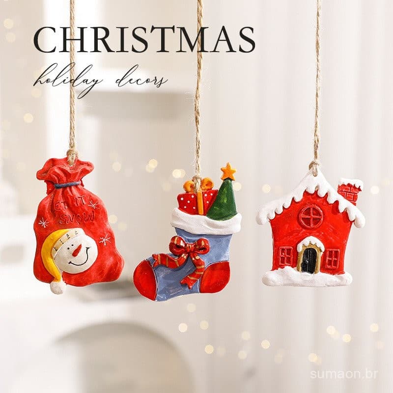 Decorações de Natal, enfeites de rena/boneco de neve, material de resina, estilo de desenho animado 3D