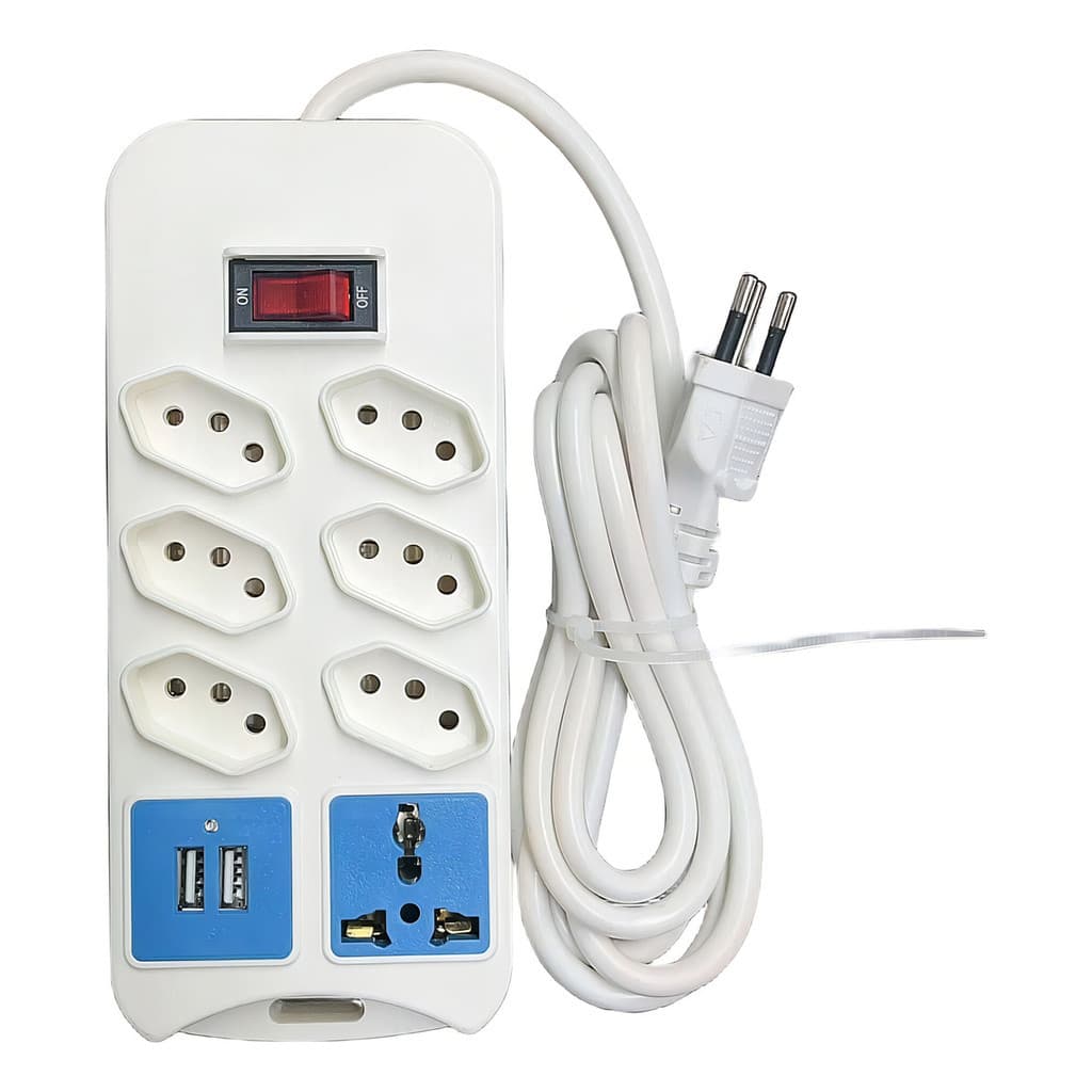 Extensão De Linha 6 Tomadas + 1 Universal E 2 USB Extensão Profissional 2 Metros Bivolt Filtro De Linha Régua Tomada