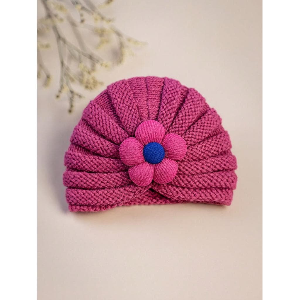 Touca Turbante Infantil de Crochê com Aplique de Flor - Casual e Quente para Bebês