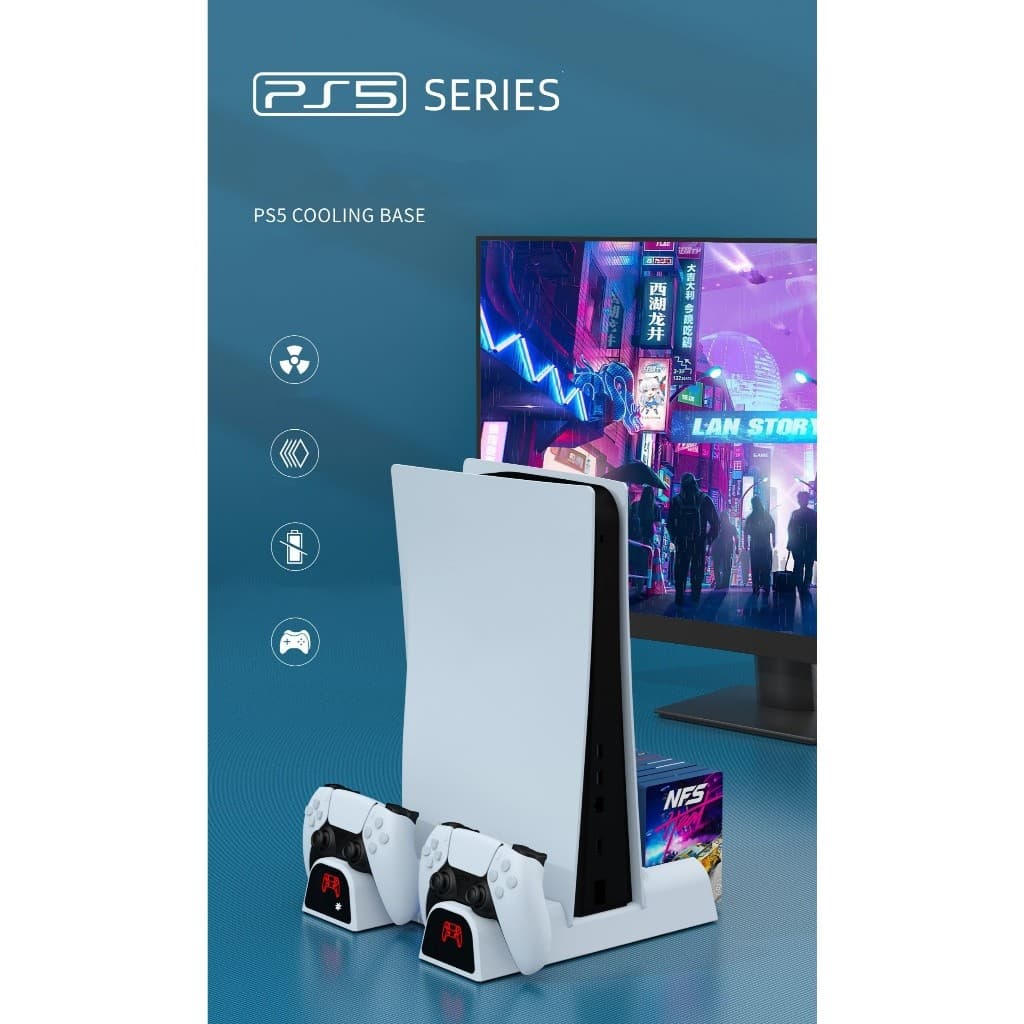 Resuporte do radiador do carregador PS5/jogo com Slot para fone de ouvido