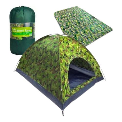 Kit Barraca Camping Camuflada 6 Lugares + Colchonete Casal Cor Verde