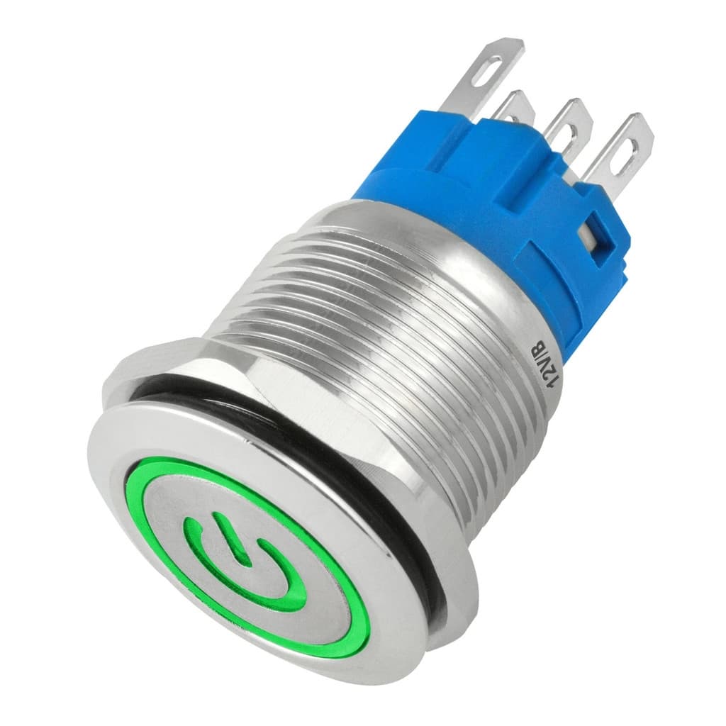 Botão On Off 19mm Prata 220v 3a C/ Led Verde 12v Storm