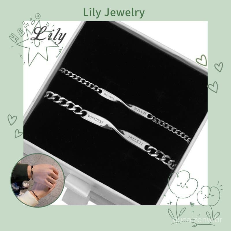 [Letradas Personalizadas] Pulseira de casal Mobius de aço inoxidável simples DIY símbolo ilimitado masculino feminino pr