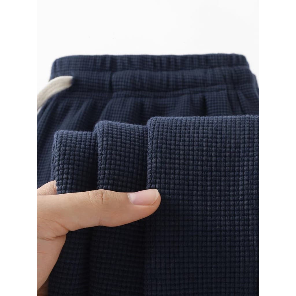 Waffle pesado em linha reta esportes Casual Sweatpants primavera verão estilo cor sólida Drape calças soltas cintura elá