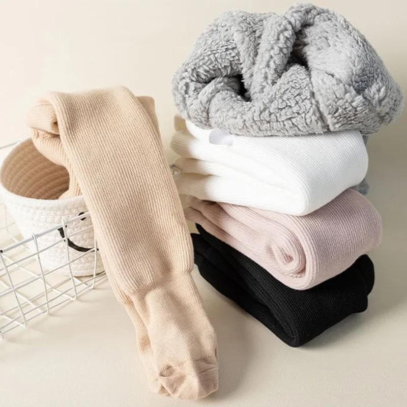 Meias-calças de inverno extra grossas e quentes para meninas, em algodão com listras verticais, cor sólida, adequadas pa