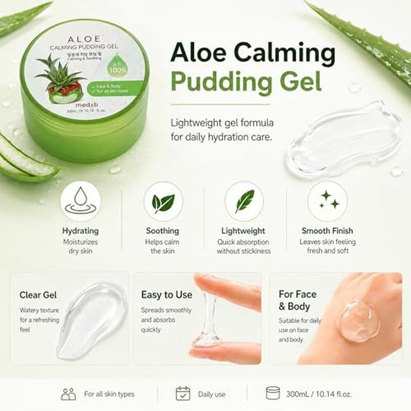Gel Pudim Calmante MEDB Aloe , Hidratante Leve Para A Pele Com Extrato De Fórmula Refrescante De Hidion , Textura Geléia