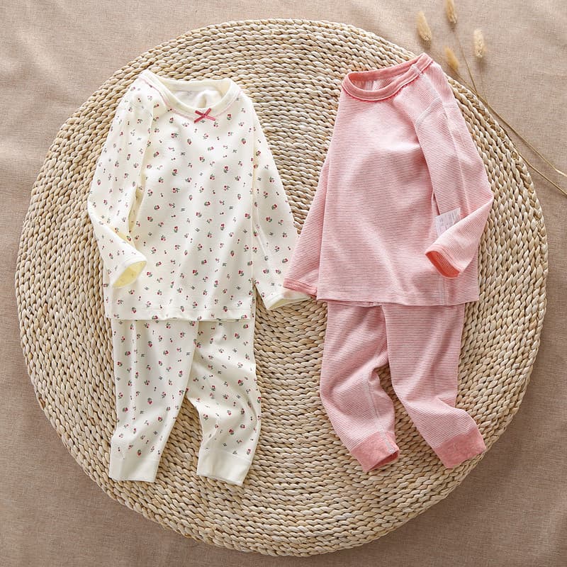 Crianças conjunto de roupa interior térmica meninas puro algodão escovado roupas de outono calças compridas bebê casa de