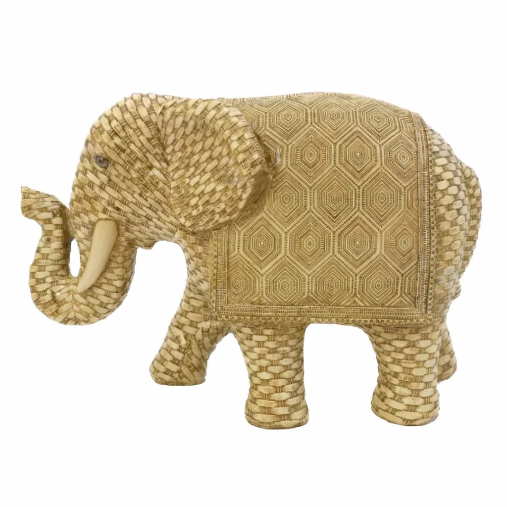 Elefante Decorativo Bege Efeito Palha 17cm  Escultura Rustica  para Decoração - Entrecasa